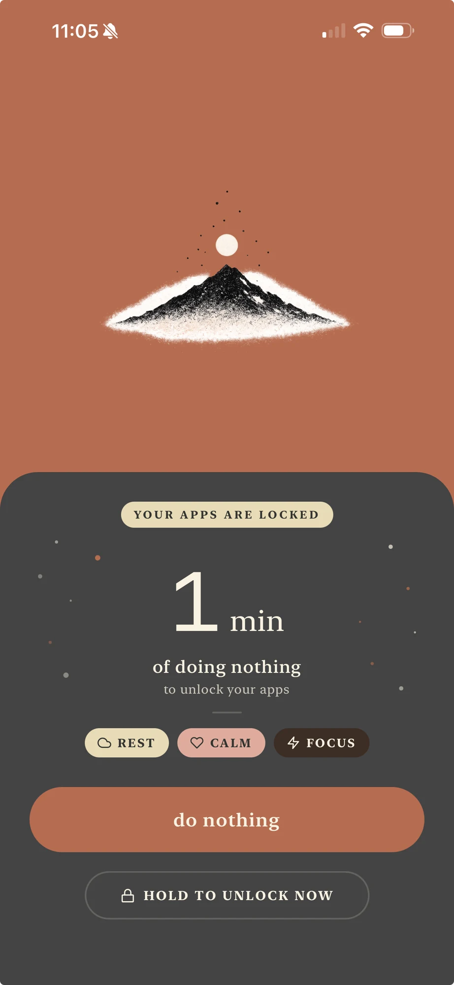 The Nothing lock screen, shown when your apps are blocked